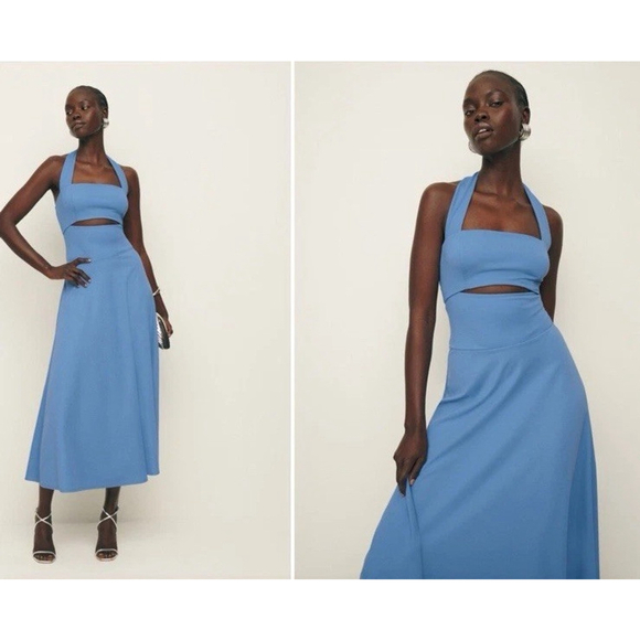REFORMATION Women's Sonali Knit Midi Dress Halter Neck Fitted Drop Waist Sz XL